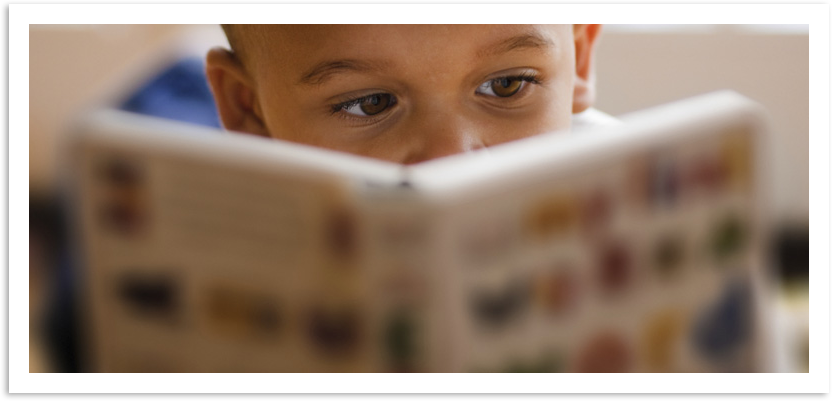 Preschool child reading book